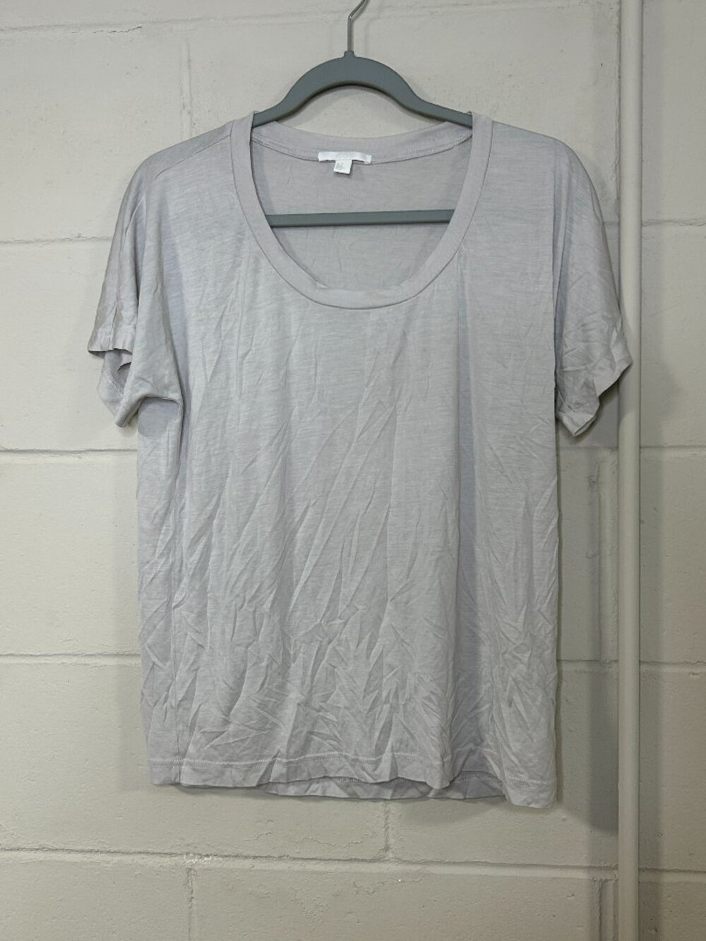 COS Shirt Womens Medium Short Sleeve Base Neutral Scoop Neck Silver Basic